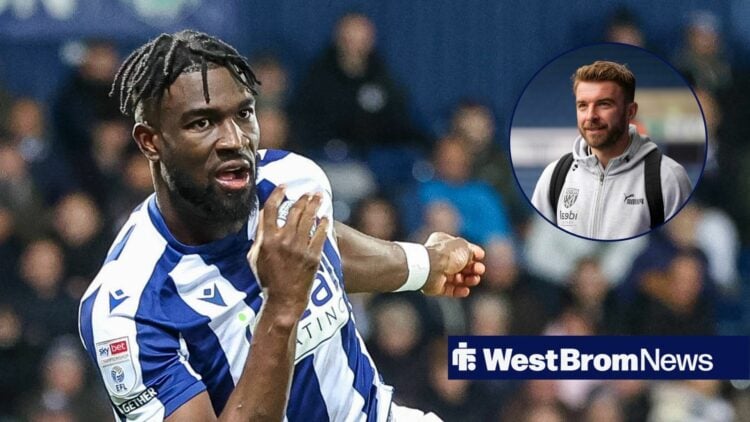 Daryl Dike of West Bromwich Albion and Taylor Harwood-Bellis of Southampton FC are in action as West Bromwich Albion defends, James Morrison coach ...