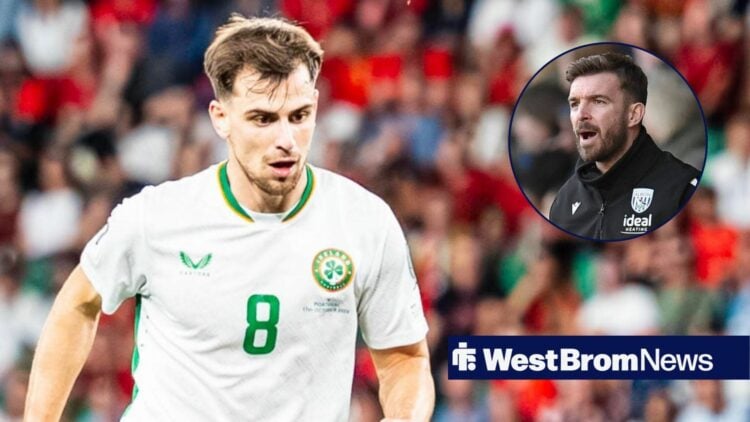 West Brom star Jayson Molumby stares at the floor while in action during a game for Ireland, West Bromwich Albion Interim Head Coach James Morrison...