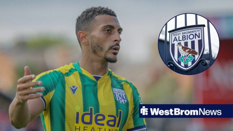 Karlan Grant of West Bromwich Albion gestures during the Pre-Season Friendly match between Lincoln City and West Bromwich Albion, West Brom badge o...