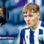 Ollie Bostock in action for West Brom, West Brom owner Shilen Patel watching on.