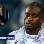Ousmane Diakite of West Bromwich Albion warms up during the Sky Bet Championship match with Sheffield United, Shilen Patel in inset.