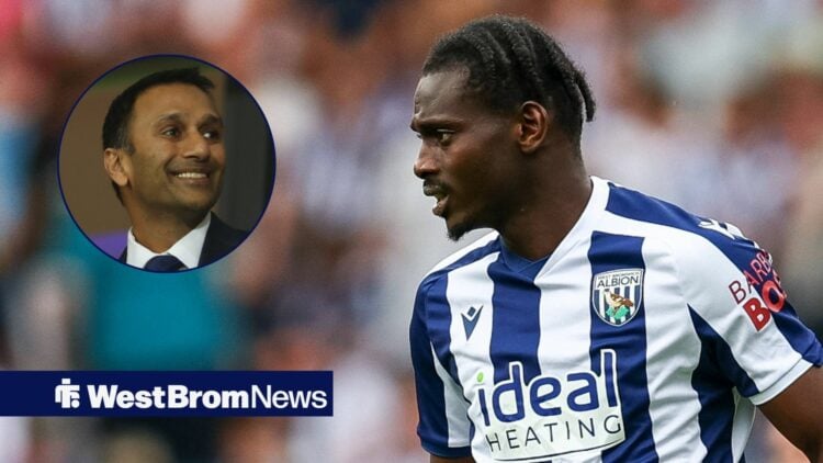 Ousmane Diakite of WBA is in action during the Sky Bet Championship match between West Bromwich Albion and Blackburn Rovers, Shilen Patel in inset.