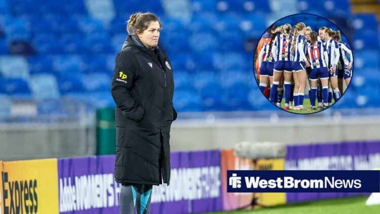 Siobhan Hodgetts-Still looking at a circular inset of West Brom Women.