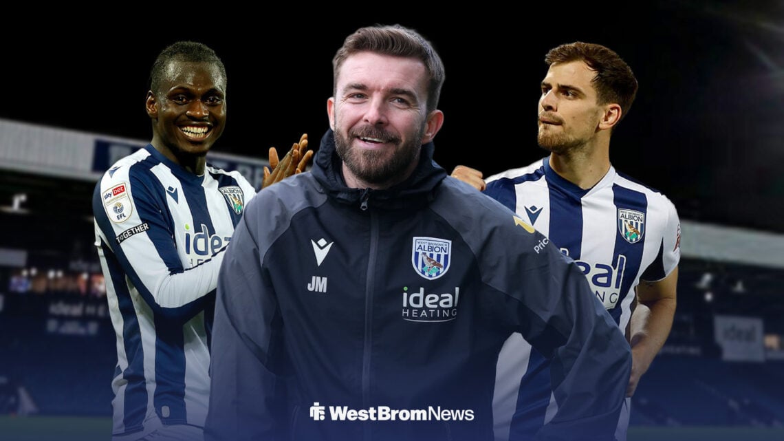 James Morrison alongside Ousmane Diakite and Jayson Molumby in West Brom kits.