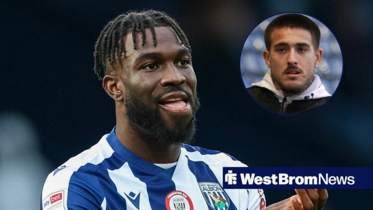 Daryl Dike applauds the fans, with Danny Imray (inset)