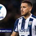 West Bromwich, West Midlands, England; EFL Championship Football, West Bromwich Albion versus Millwall; Danny Imray of West Bromwich Albion looking towards a Crystal Palace badge