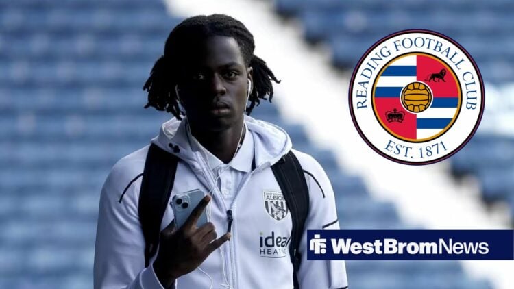 Torin Ntege for West Brom with Reading badge in circular inset