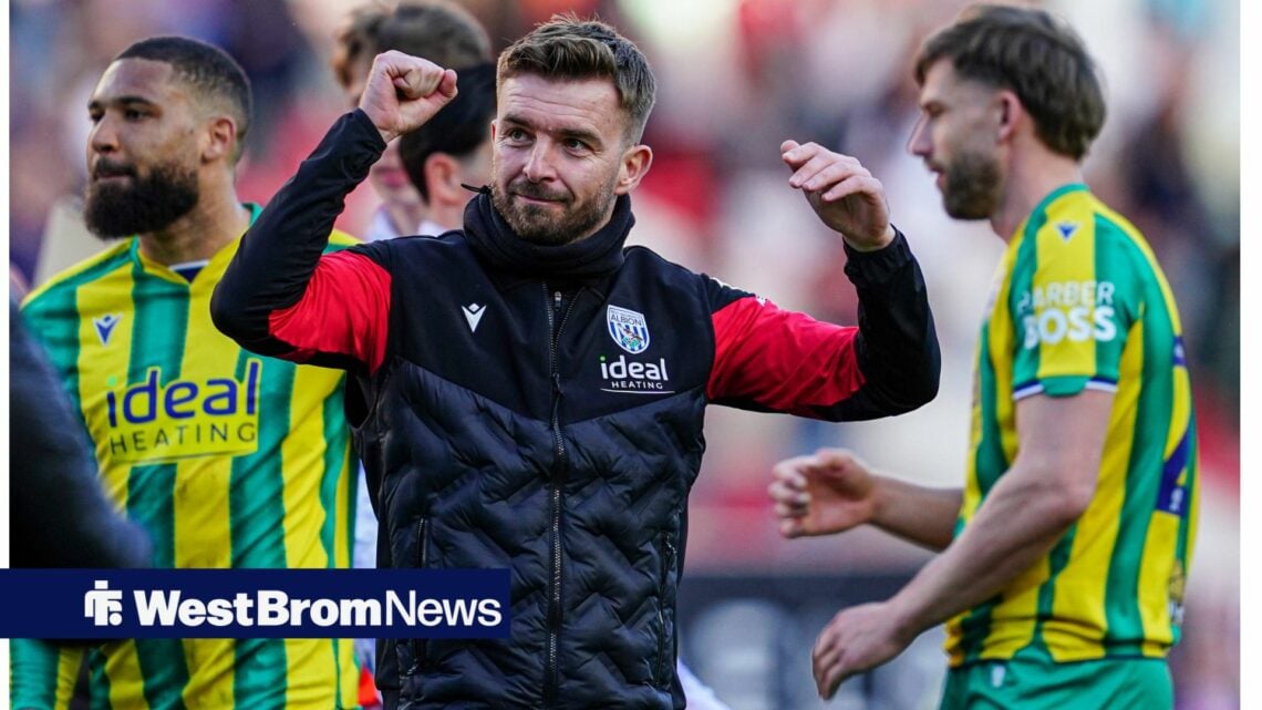 James Morrison celebrates as West Brom manager.