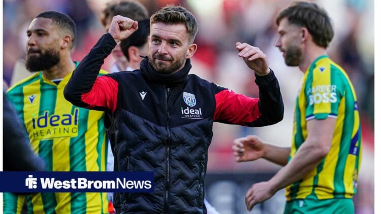 James Morrison celebrates as West Brom manager.