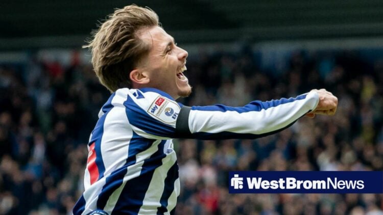 West Bromwich Albion midfielder Isaac Price (21) scores and celebrates during the EFL Sky Bet Championship match between West Bromwich Albion and W...