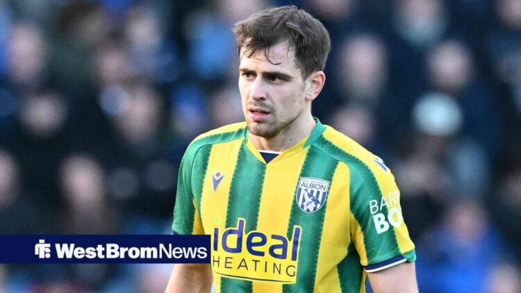 Jayson Molumby 8 of West Bromwich Albion during the EFL Sky Bet Championship match between Portsmouth and West Bromwich Albion at Fratton Park, Por...