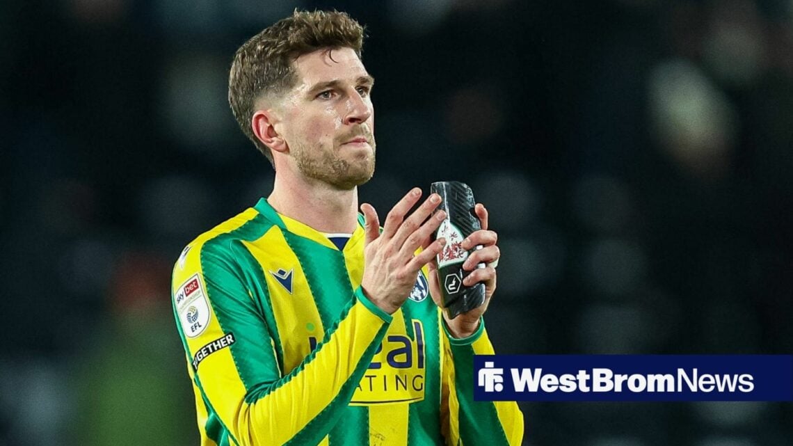 Chris Mepham of West Bromwich Albion thanks the fans for their support at full-time during the Sky Bet Championship match between Derby County and ...