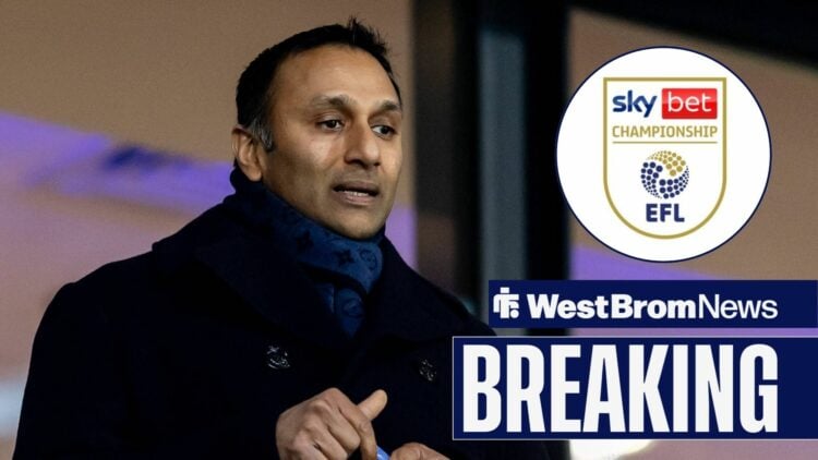 West Brom owner Shilen Patel looking in the direction of the Sky Bet Championship, Logo.
