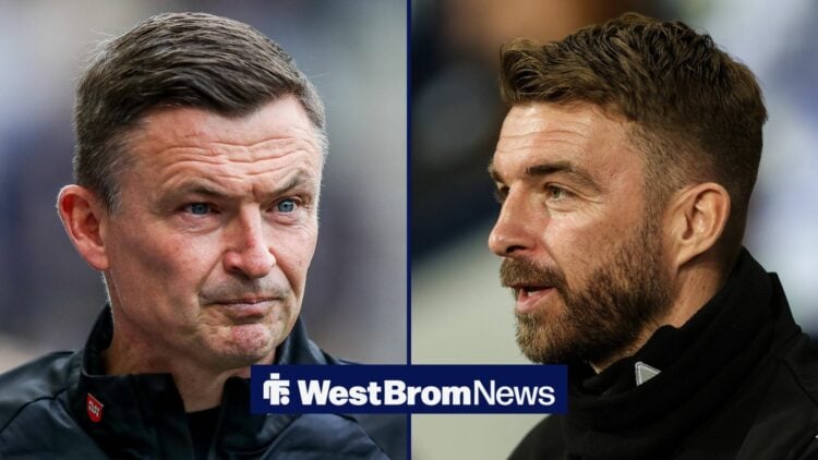Preston North End manager Paul Heckingbottom looking at interim West Brom head coach, James Morrison.