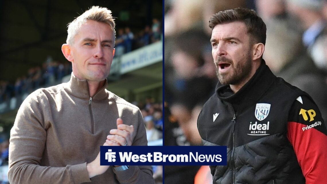 Ipswich Town manager Kieran McKenna looking at West Brom interim boss James Morrison.