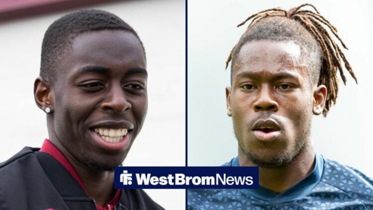 Eseosa Sule on the left smiling with Thomas Asante on the right in action for West Brom