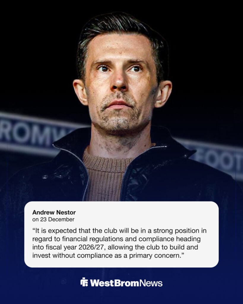 Former West Brom sporting director Andrew Nestor with a quote underneath.