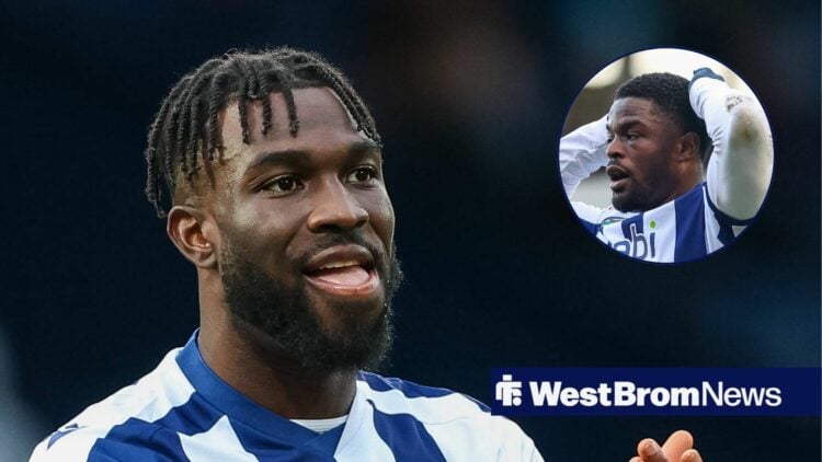 Daryl Dike of West Bromwich Albion thanks the fans for their support at full-time during the Sky Bet Championship match between West Bromwich Albio...