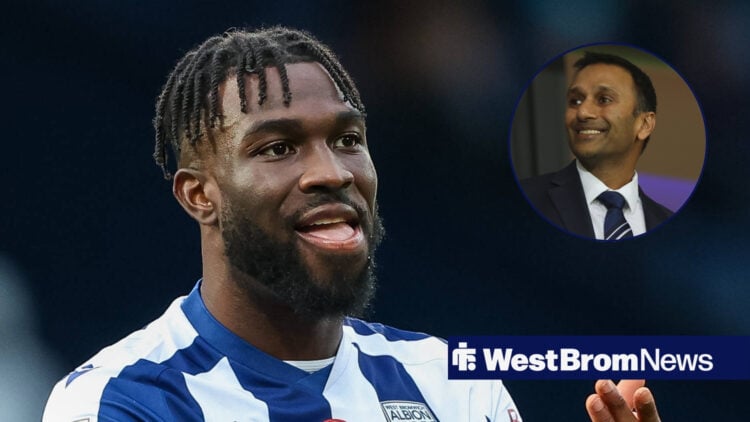 Daryl Dike of West Bromwich Albion thanks the fans for their support at full-time during the Sky Bet Championship match with Hull.