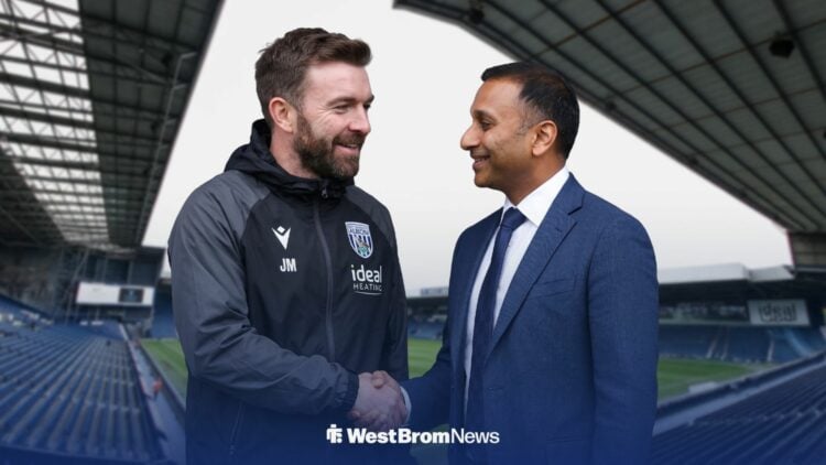 West Brom interim boss James Morrison and Shilen Patel shaking hands.
