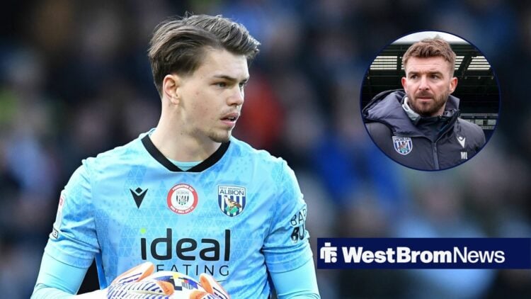 West Bromwich Albion Goalkeeper Josh Griffiths during the Sky Bet Championship match vs Hull City, James Morrison looking unhappy in inset.