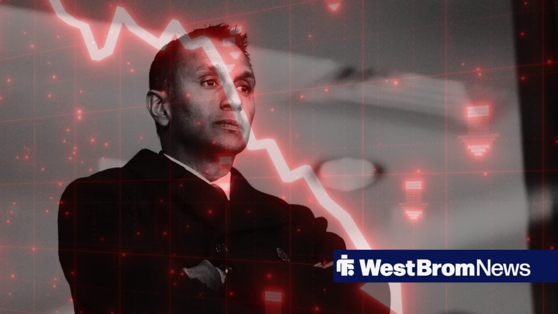 West Brom owner Shilen Patel looking angry.