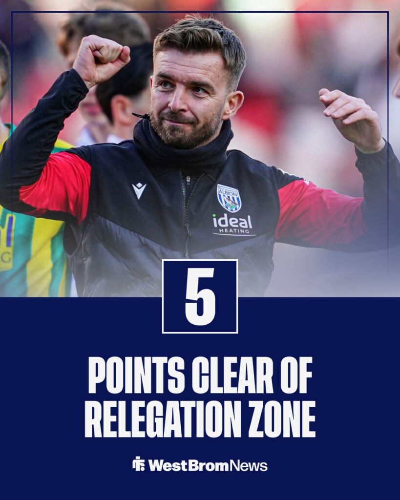 West Brom are five points clear of the bottom three.