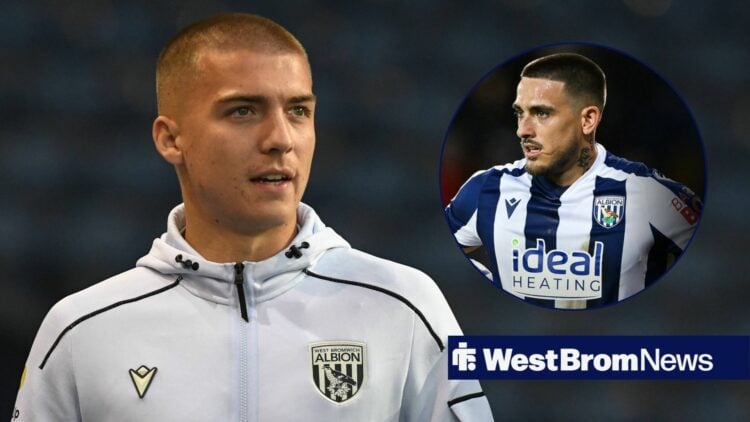 West Brom duo Alfie Gilchrist and Danny Imray looking at one another.