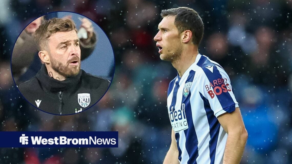 West Brom head coach James Morrison looking at Krystian Bielik.