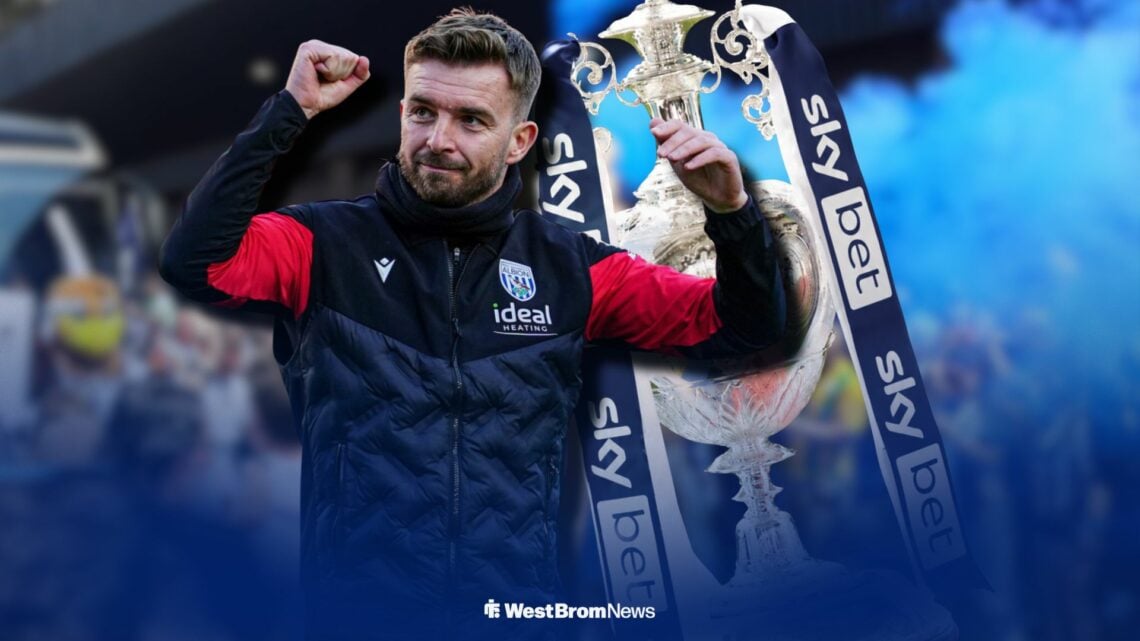James Morrison celebrating for West Brom alongside the Championship trophy
