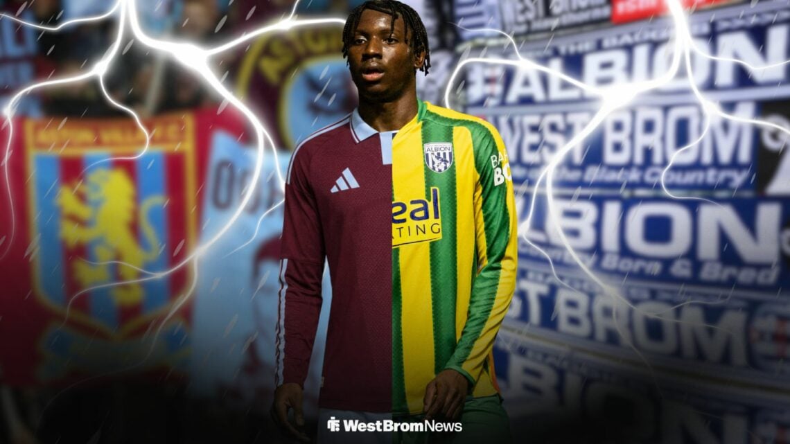 Jamaldeen Jimoh-Aloba in an Aston Villa and West Brom shirt