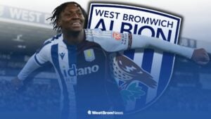 Jamaldeen Jimoh-Aloba in a West Brom and Aston Villa shirt