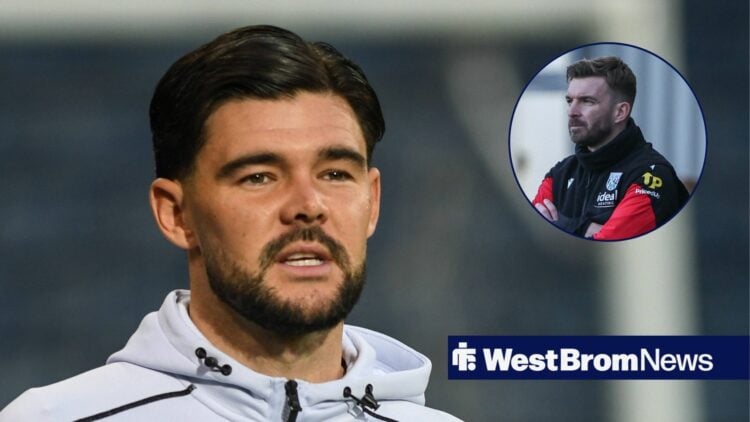 Alex Mowatt looking concerned, West Bromwich Albion manager James Morrison looks on vs Blackburn Rovers.
