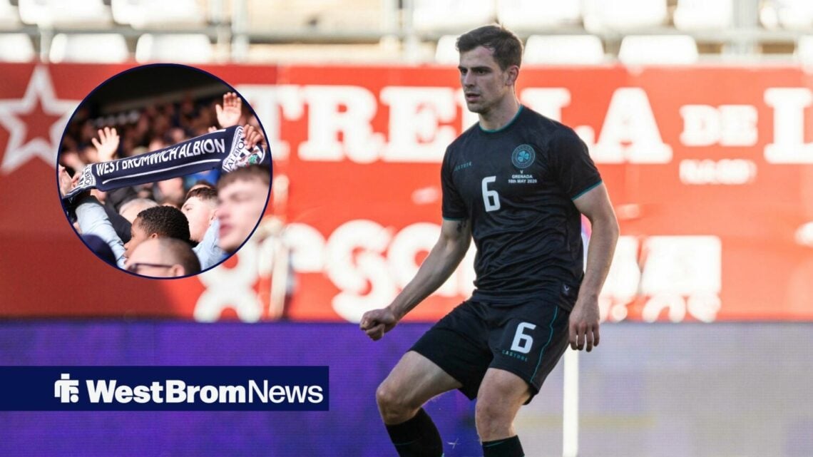 Jayson Molumby, player for the Irish national team, during the match vs Grenada in Murcia, West Brom fans in inset.