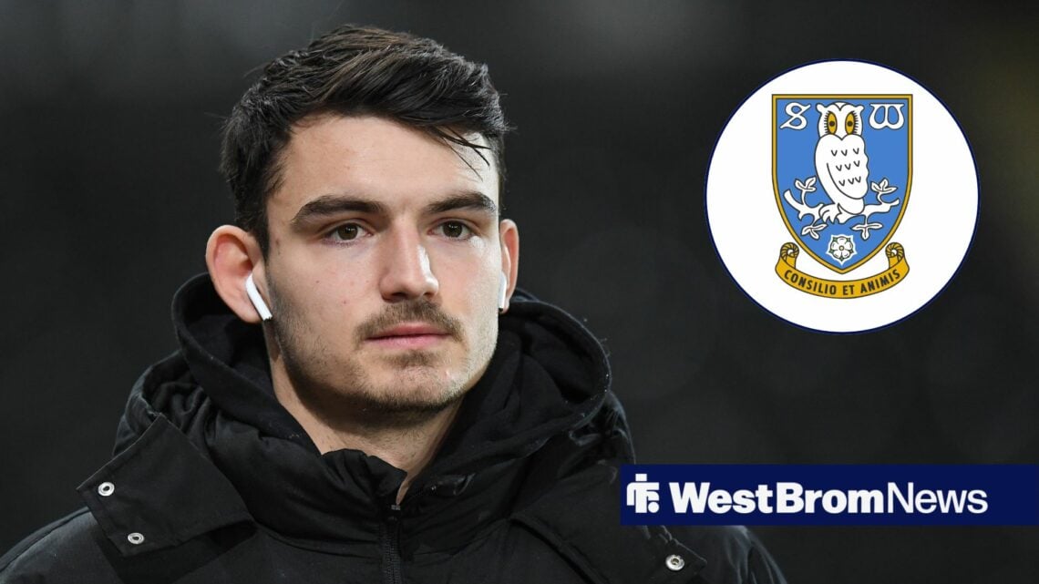 Max O'Leary, West Bromwich Albion goalkeeper, in Bristol City coat, Sheffield Wednesday badge in inset.