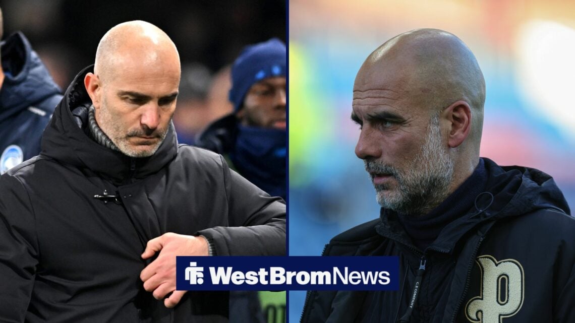 A 50-50 split image of Enzo Maresca and Pep Guardiola.
