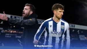 James Morrison and Chris Mepham side-by-side, with The Hawthorns in the background