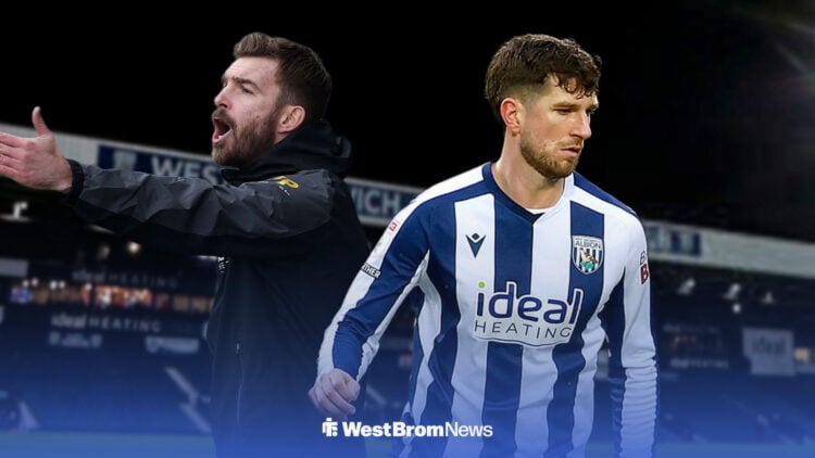 James Morrison and Chris Mepham side-by-side, with The Hawthorns in the background