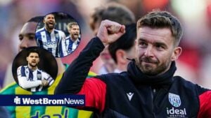 James Morrison celebrating, with Alex Mowatt and George Campbell in circular frame insets
